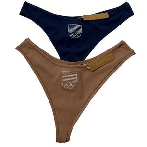 SKIMS Soft Lounge Dipped Thong Team USA Lot of 2 Navy Sienna Medium